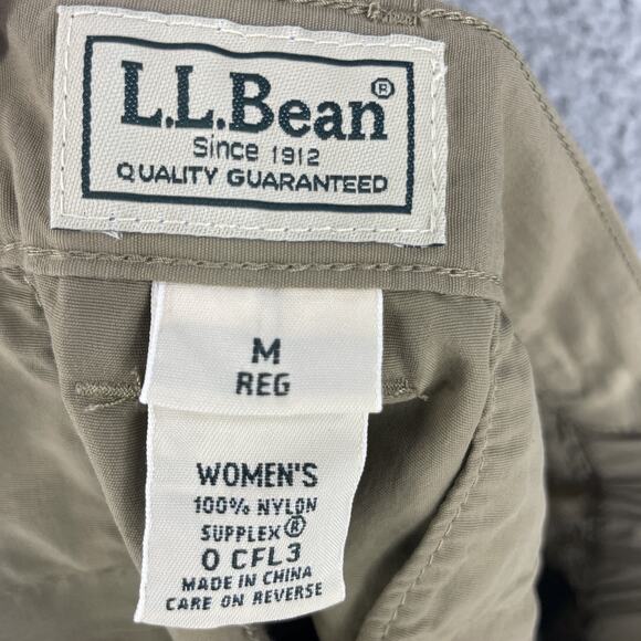 LL Bean Pants Convertible Zip Off Shorts Womens M Tan Nylon Hiking Outdoor Cargo - Picture 7 of 12